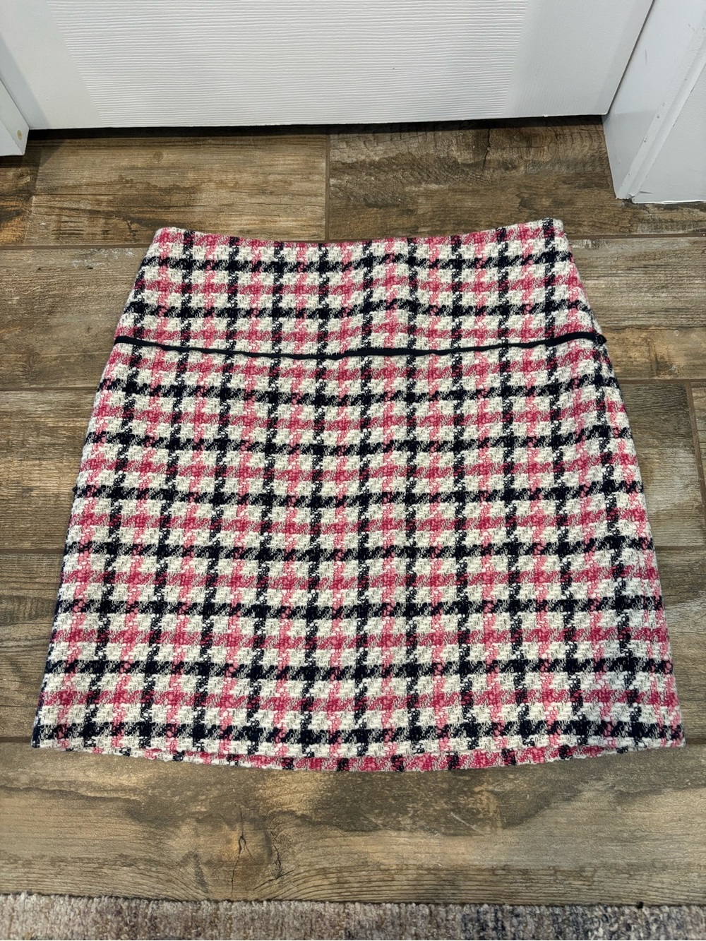 Brooks Brothers Pink Black White Plaid Tweed Mini Skirt